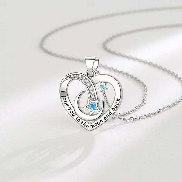 Blue Star Moon Heart Necklace
