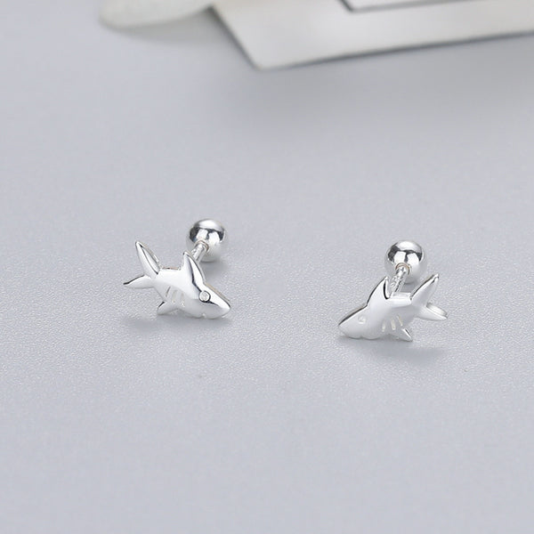 Silver Shark Stud Earrings