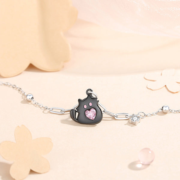 Pink Heart Cat Bracelet