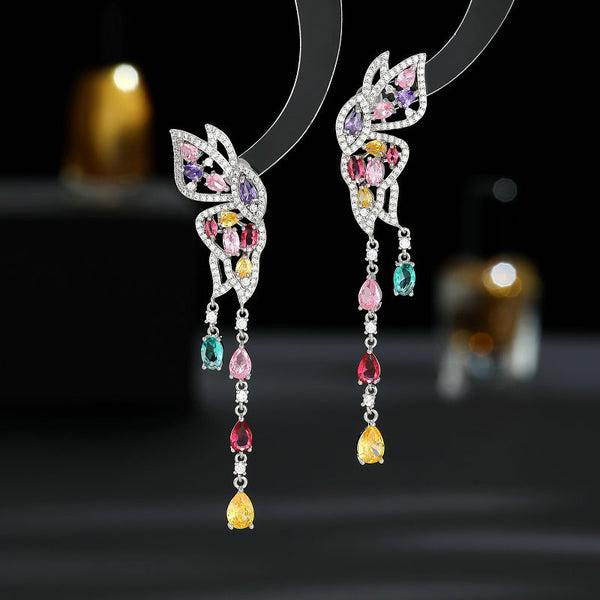 Colored Butterfly Tassel Stud Earrings