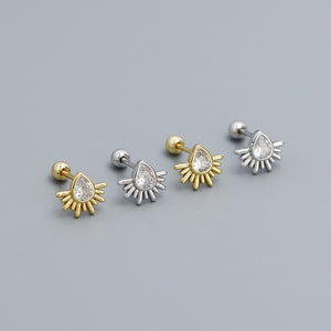 Pear-Cut Sun Screw Back Stud Earrings
