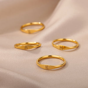 Gold Initial Letter Stacking Band Ring