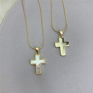 Mother Of Pearl Cross Pendant Necklace