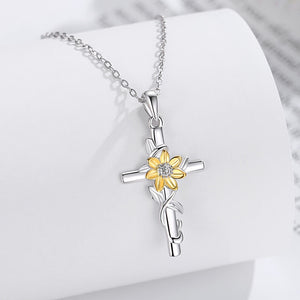 Gold Sunflower Cross Pendant Necklace