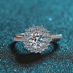 Moissanite Sunflower Halo Engagement Ring