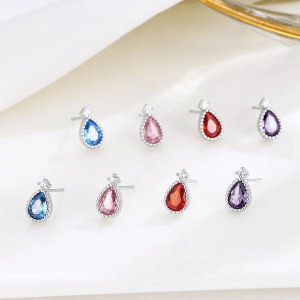 Color Gemstone Teardrop Stud Earrings