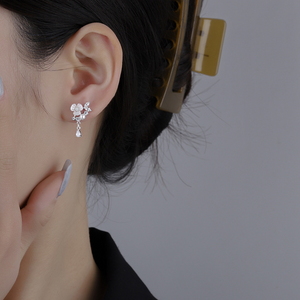 Dainty Rose Flower Pearl Drop Earrings