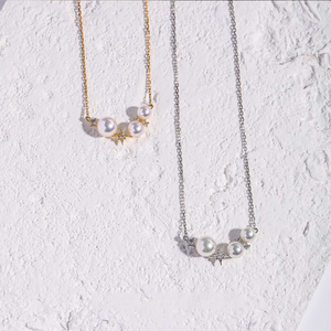 Dainty Gold Star Pearl Pendent Necklace