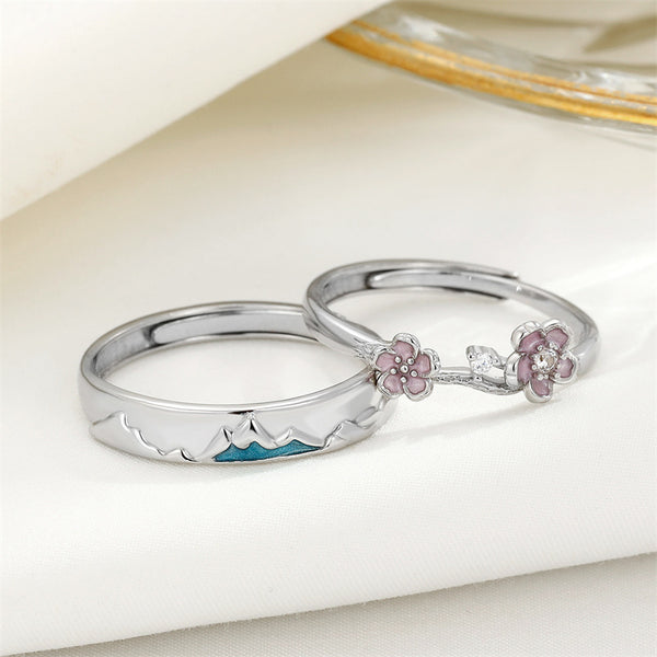 Cherry Blossom Mountain Couple Ring