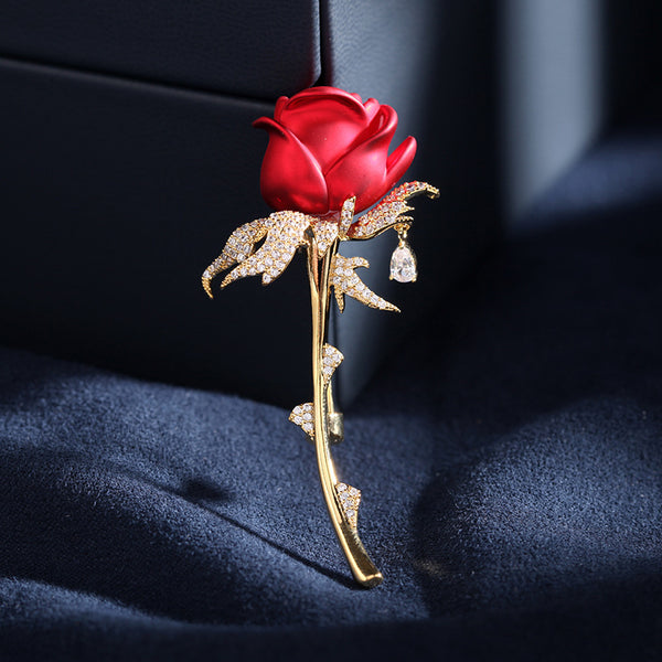 Rose Flower Red Blue Wedding Brooch