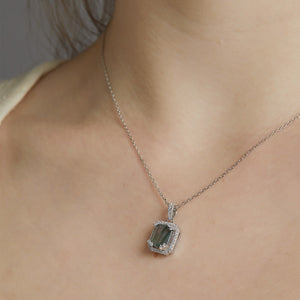 Emerald Cut Moss Agate Pendant Necklace