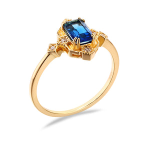 Blue Emerald Cut Quartz Statement Ring