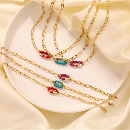 Colored Enamel Link Chain Bracelet