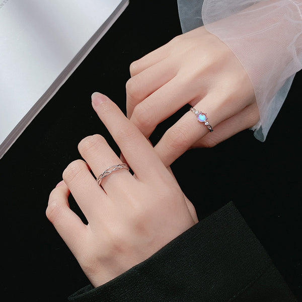 Silver Glaze Couple Matching Ring