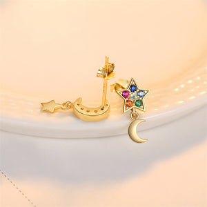 Rainbow Moon Star Drop Stud Earrings