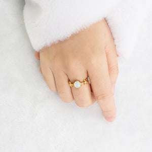 Round Opal Leaf Stacking Ring