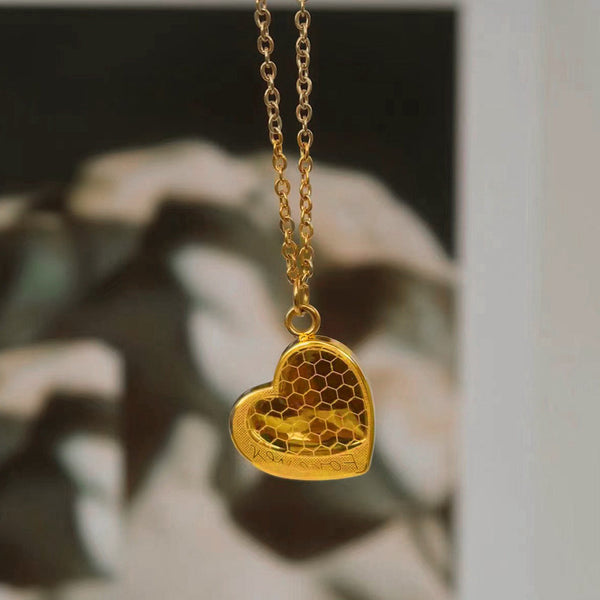 Honeycomb Heart Pendant Necklace