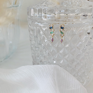 Rainbow Gemstone Drop Stud Earrings