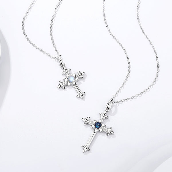 Silver Cross Couple Necklace