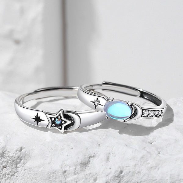 Star Moon Moonstone Couple Ring