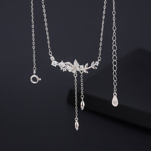 Dainty Butterfly Branch Tassel Drop Necklace