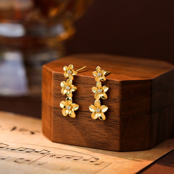 Gold Pear Flower Stud Earrings