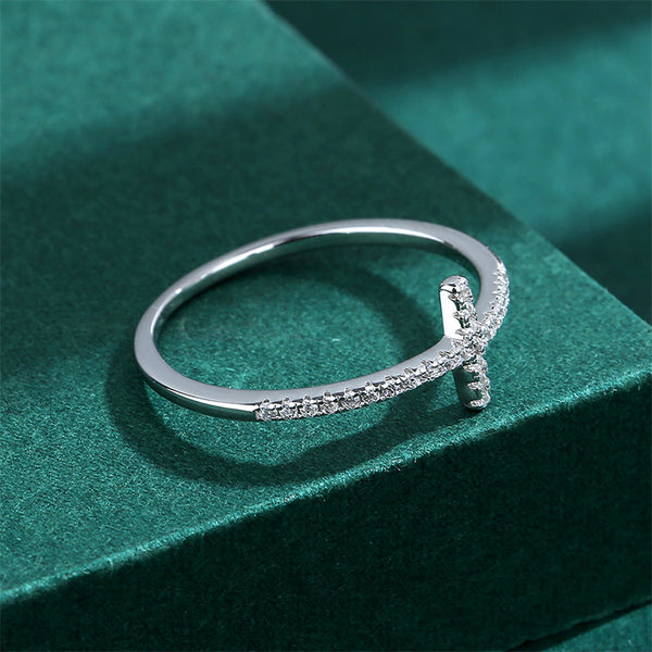 Silver Pave Cross Ring
