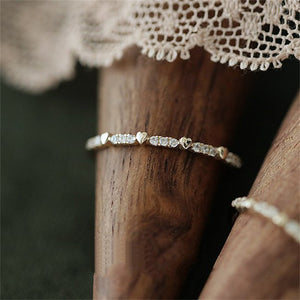 Heart Pave Setting Band Thin Stacking Ring