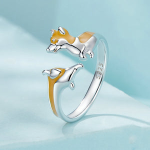 Orange Enamel Welsh Corgi Pet Dog Ring