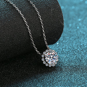 Round-Cut Moissanite Halo Pendant Necklace
