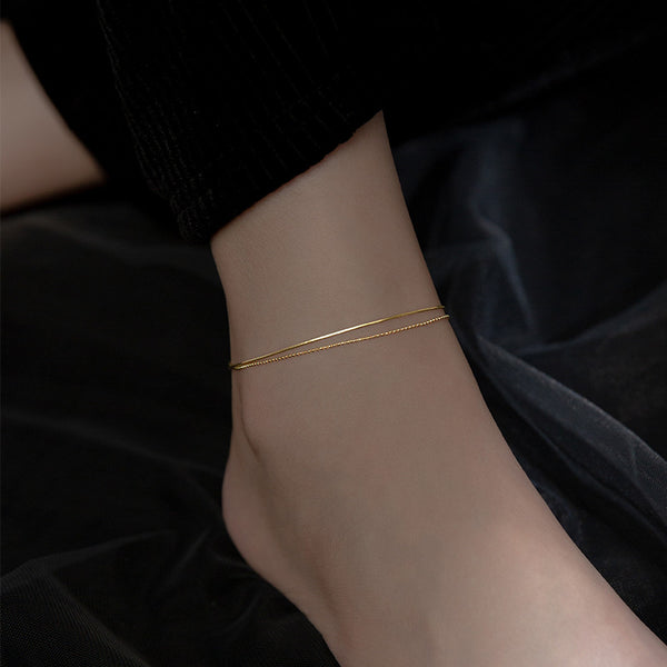 Layered Snake Chain Beaded Anklet