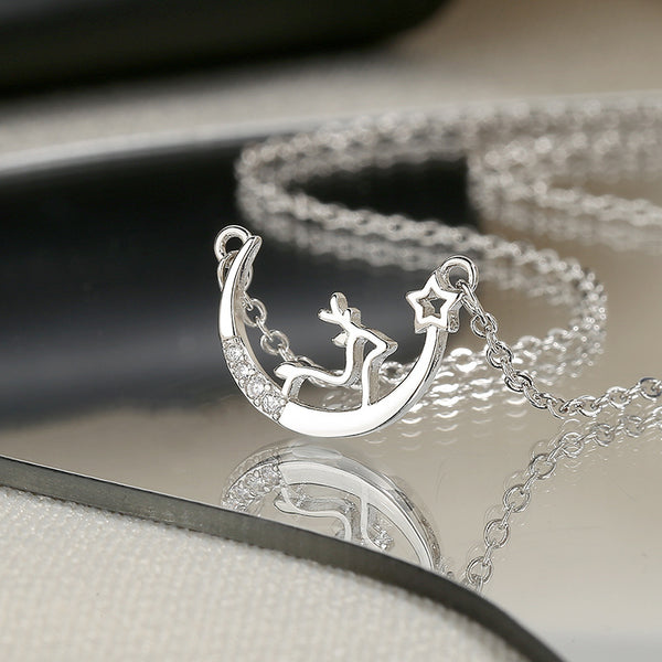 Moon Deer Pendant Necklace