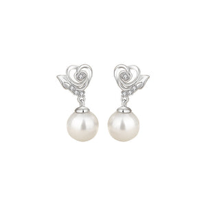 Rose Flower Heart Pearl Drop Earrings