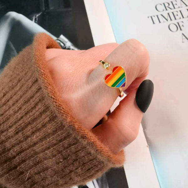 Rainbow Heart Anxiety Fidget Spinner Ring