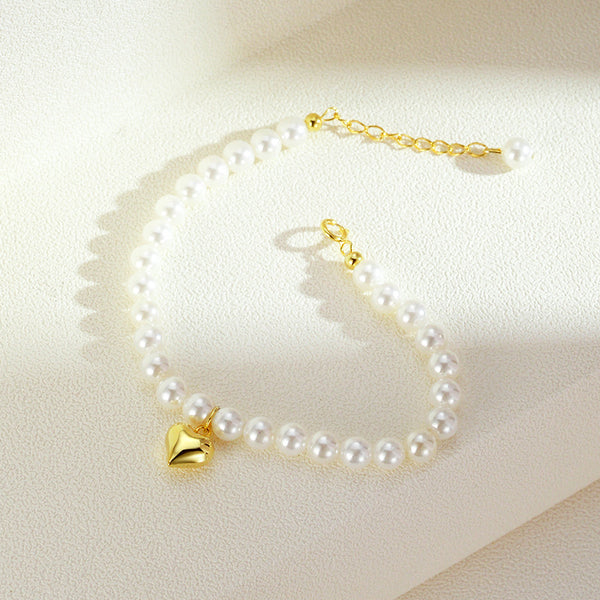 Pearl Heart Charm Bracelet