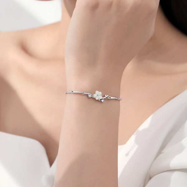 White Cherry Blossom Charm Bracelet