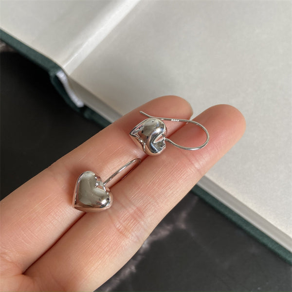 Silver Chunky Heart Hook Earrings
