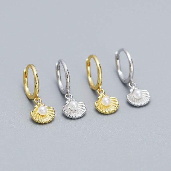 Seashell Pearl Hoop Earrings