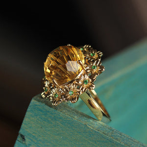 Vintage Gold Citrine Flower Band Ring