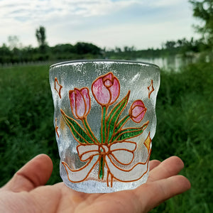 Hand Paint Flower Strawberry Drinking Glass
