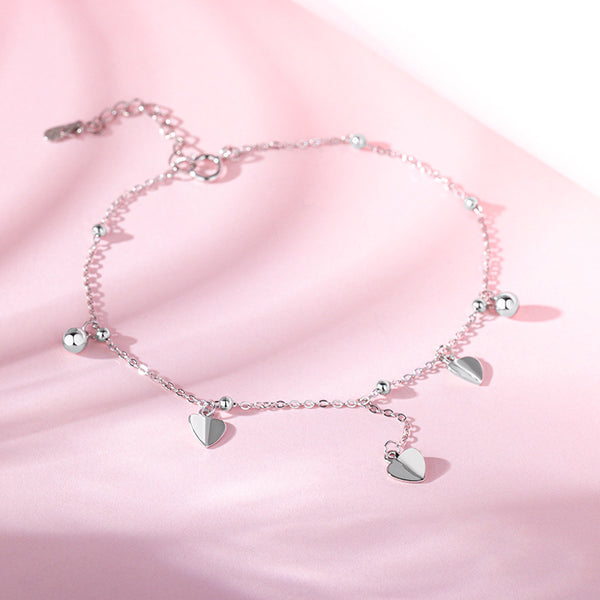 Silver Heart Ball Anklet