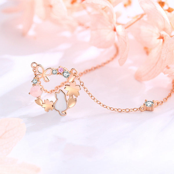Peach Blossom Cat Necklace