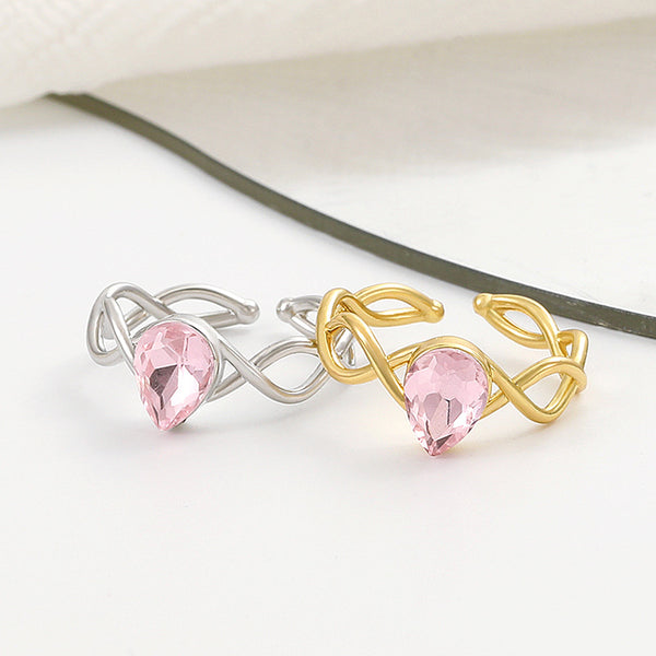 Pink Teardrop Twisted Ring