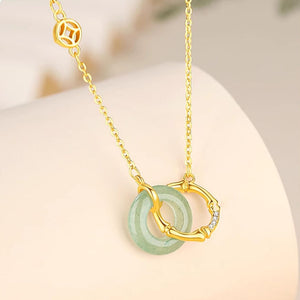 Aventurine Bamboo Interlocking Ring Necklace