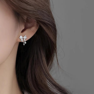 Dainty Bow Tie Star Dangle Drop Earrings