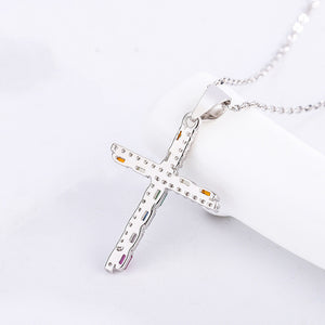 Collier pendentif croix arc-en-ciel classique