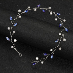 Blue Leaf Pearl Wedding Bridal Headband