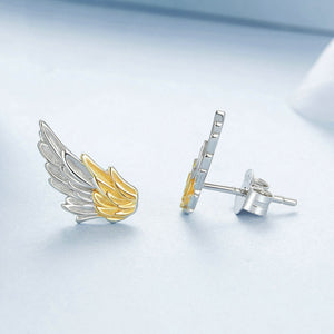Two-Tone Feather Wing Crawler Stud Earrings