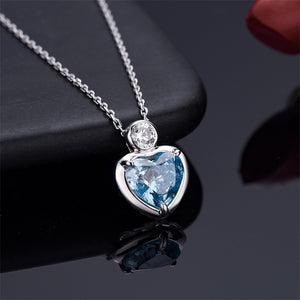 Aquamarine Heart Charm Pendant Necklace