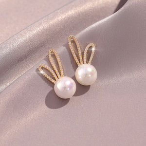 Pearl Bunny Rabbit Wedding Stud Earrings
